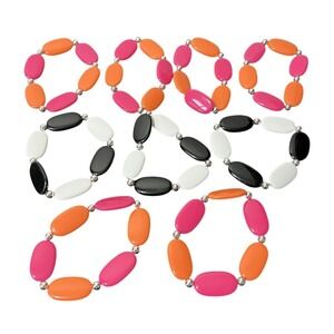 Lot of 9 Fashion Stretch Bracelets Oval Beads Pink Orange Black White Set
